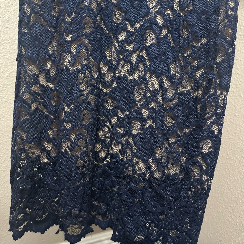 Badgley Mischka Navy Lace Dress with Nude Lining - Picture 5 of 10